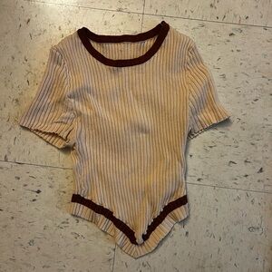 Cream and Brown Fitted Ribbed Bodysuit
